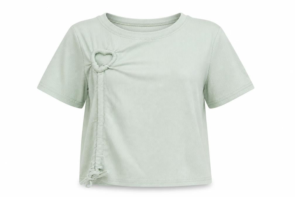 Front view of Vinceotto women’s green cotton basic t-shirt, size M, crew neck