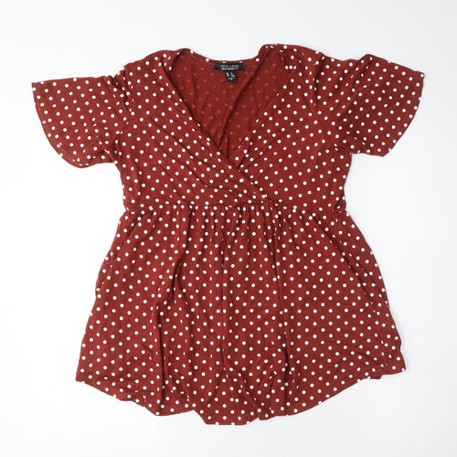 New Look Maternity Womens Red Polka Dot Cotton Basic Blouse Size 8 V-Neck