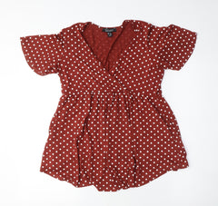 New Look Maternity Womens Red Polka Dot Cotton Basic Blouse Size 8 V-Neck