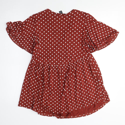 New Look Maternity Womens Red Polka Dot Cotton Basic Blouse Size 8 V-Neck