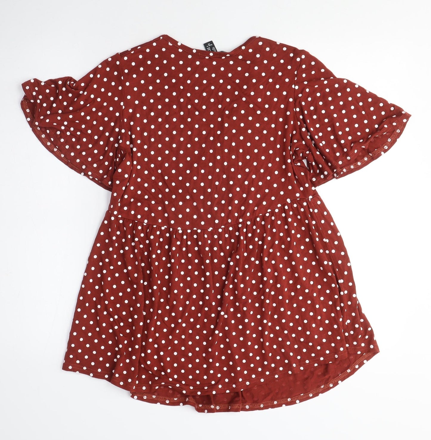 New Look Maternity Womens Red Polka Dot Cotton Basic Blouse Size 8 V-Neck