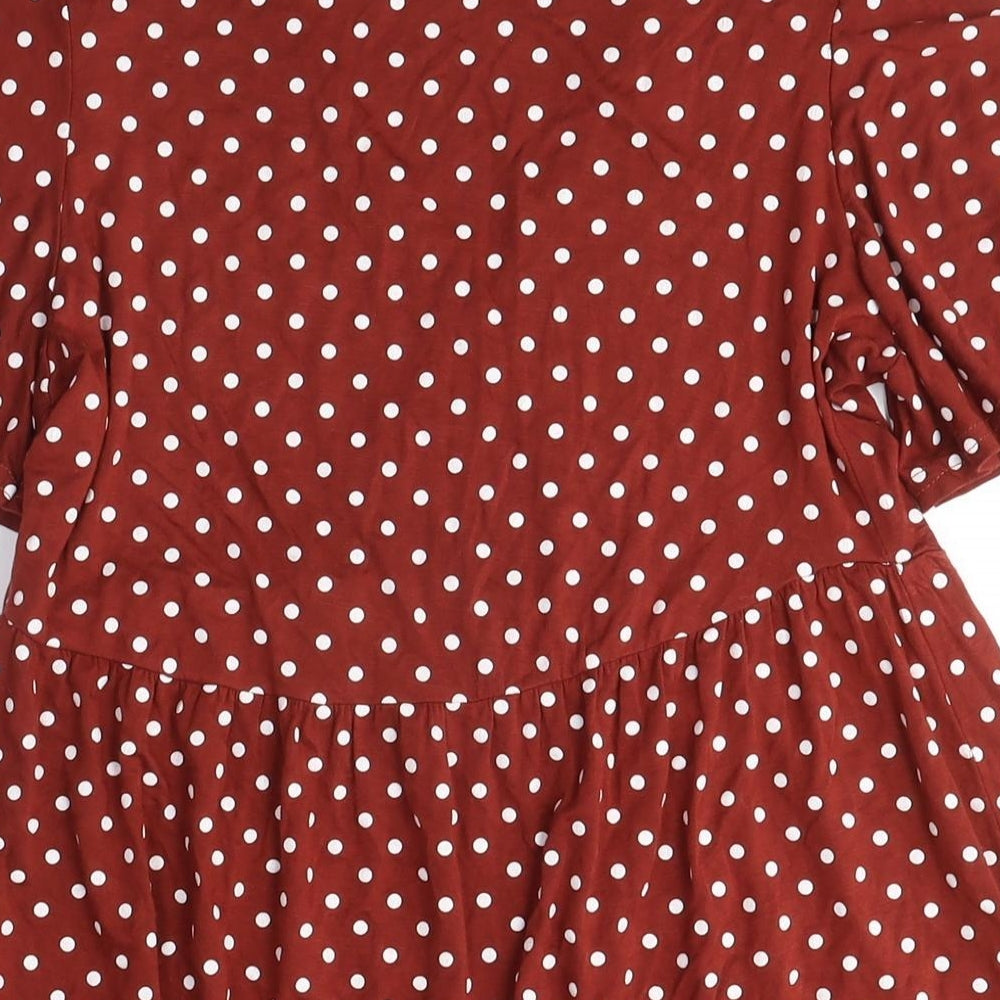 New Look Maternity Womens Red Polka Dot Cotton Basic Blouse Size 8 V-Neck