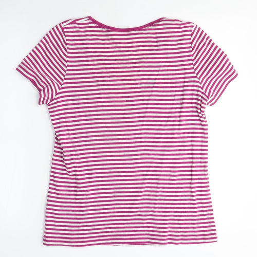 Bonmarché Womens Purple Striped Cotton Basic T-Shirt Size 16 Scoop Neck