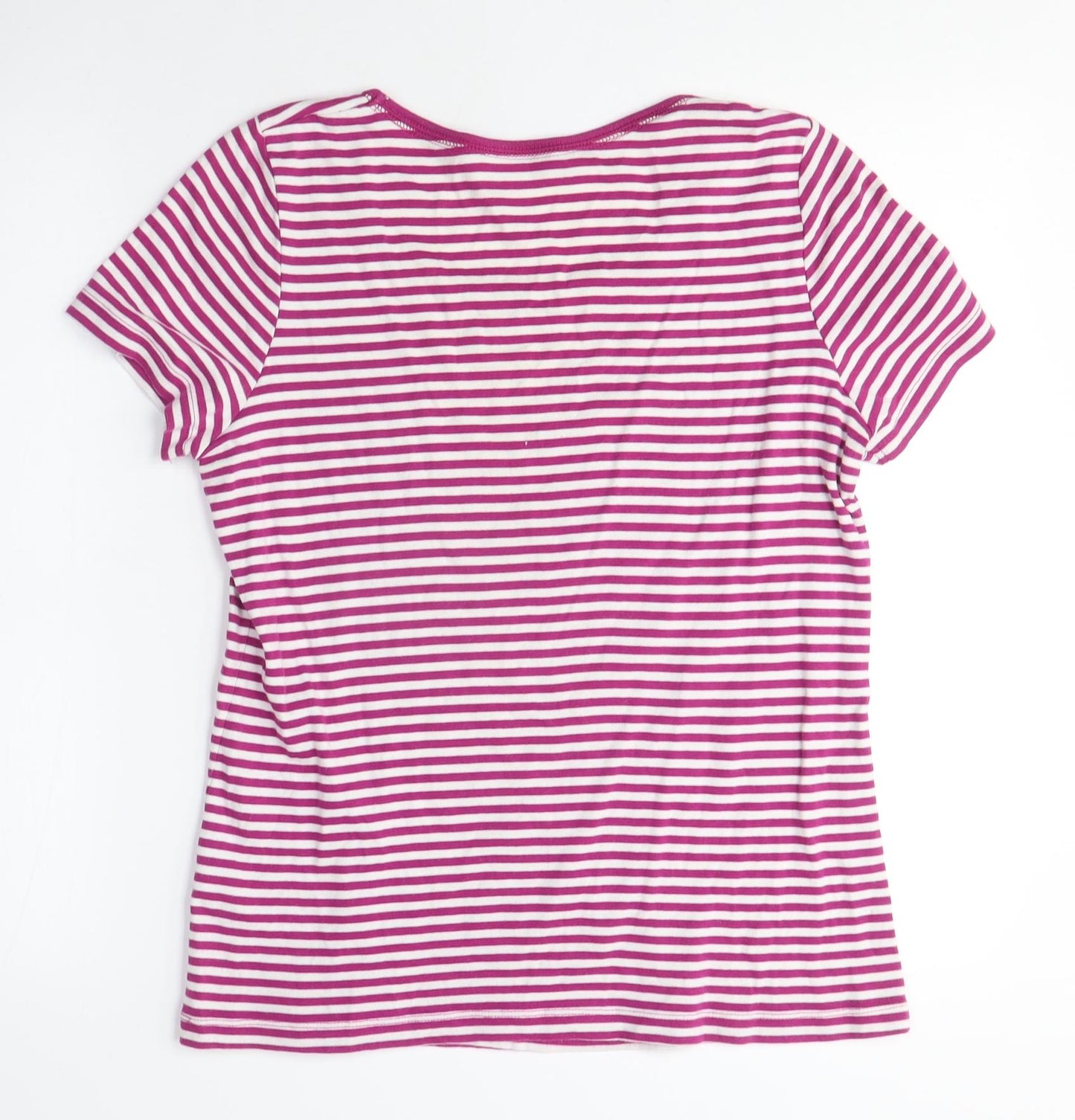 Bonmarché Womens Purple Striped Cotton Basic T-Shirt Size 16 Scoop Neck