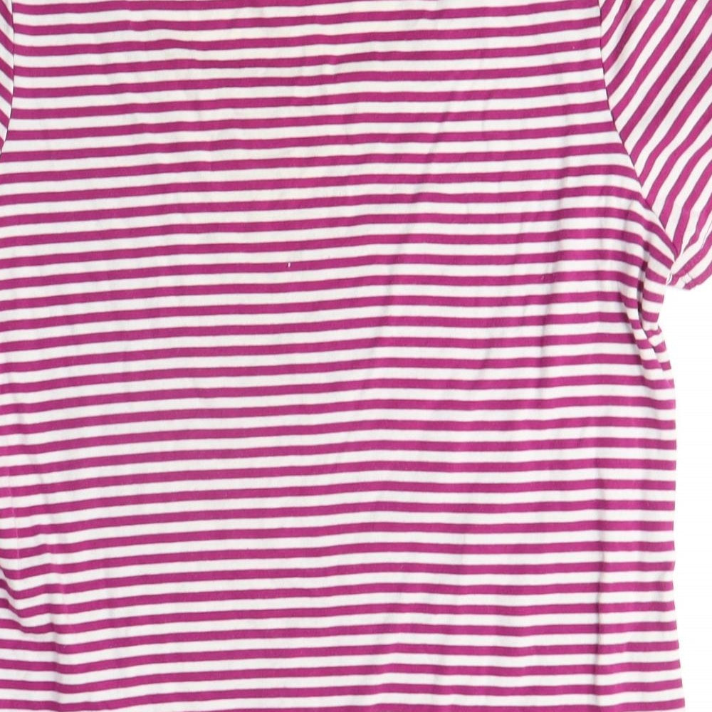 Bonmarché Womens Purple Striped Cotton Basic T-Shirt Size 16 Scoop Neck