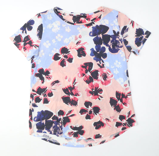 Marks and Spencer Womens Multicoloured Floral Polyester Basic T-Shirt Size 12 Crew Neck