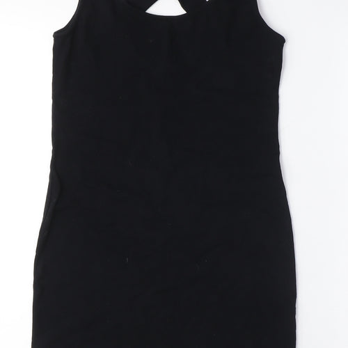 FOREVER 21 Womens Black Cotton Bodycon Size M Scoop Neck - Cross-over Back