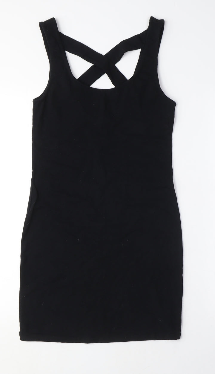 FOREVER 21 Womens Black Cotton Bodycon Size M Scoop Neck - Cross-over Back