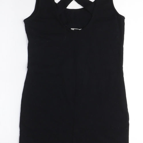 FOREVER 21 Womens Black Cotton Bodycon Size M Scoop Neck - Cross-over Back