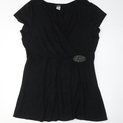 La Redoute Womens Black Cotton Basic Blouse Size 18 V-Neck - Bead Detail