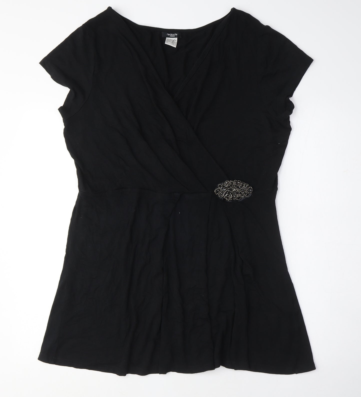 La Redoute Womens Black Cotton Basic Blouse Size 18 V-Neck - Bead Detail