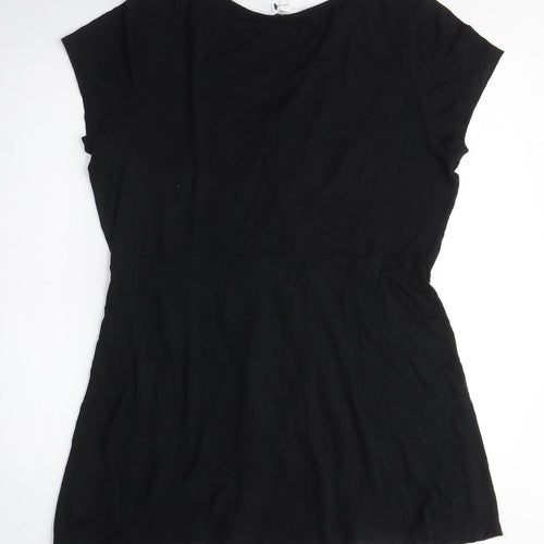 La Redoute Womens Black Cotton Basic Blouse Size 18 V-Neck - Bead Detail