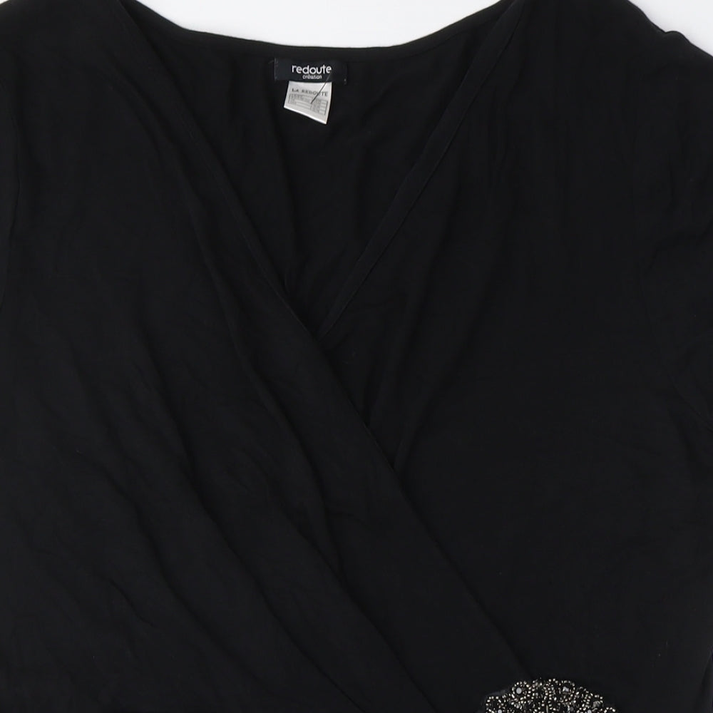 La Redoute Womens Black Cotton Basic Blouse Size 18 V-Neck - Bead Detail