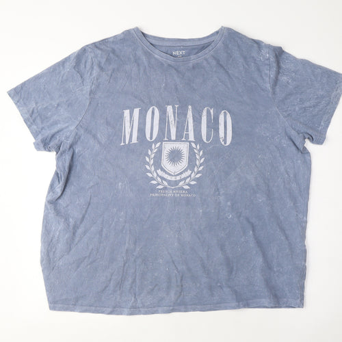 NEXT Womens Blue Cotton Basic T-Shirt Size 18 Crew Neck - Monaco, Washed out look