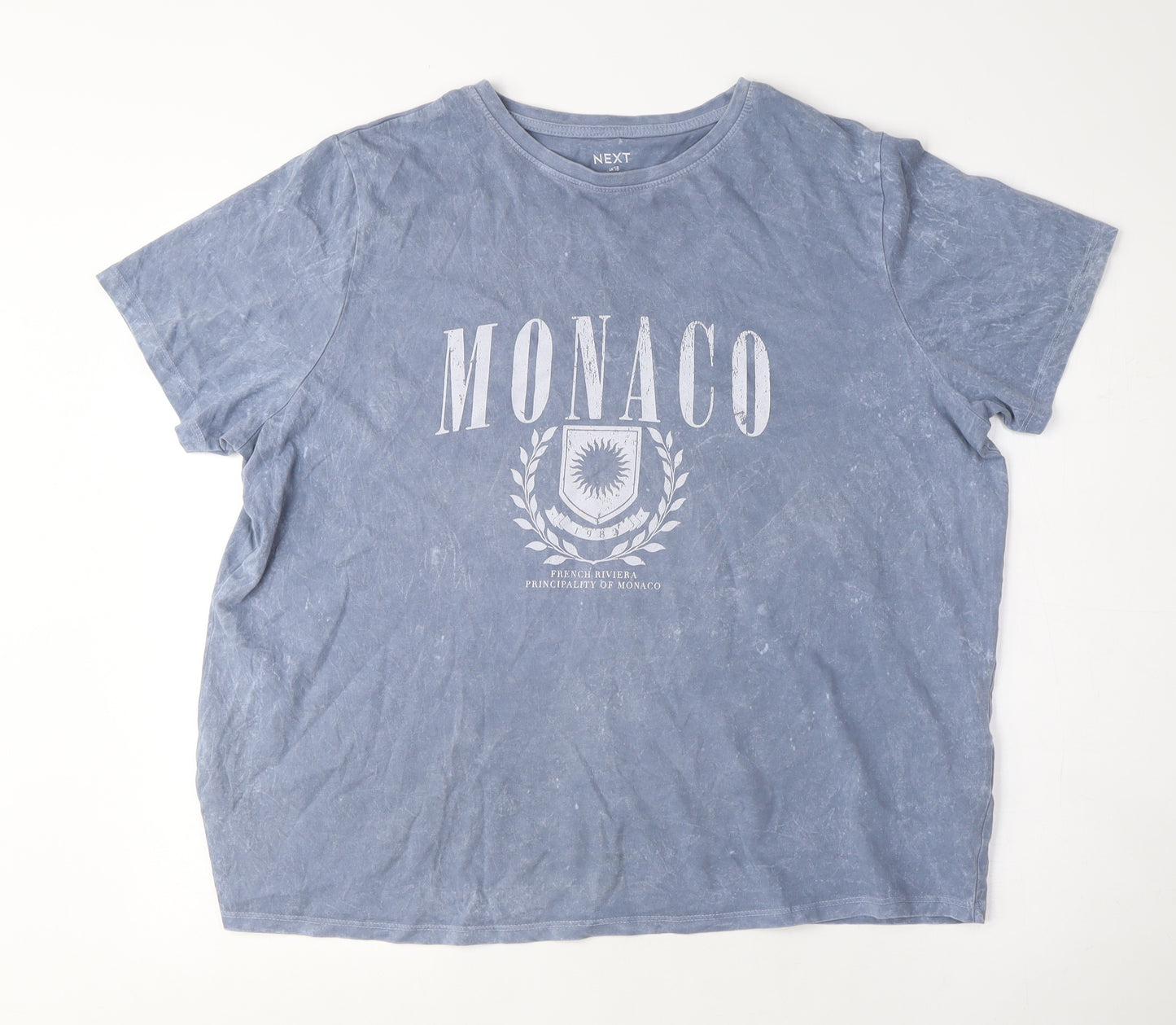 NEXT Womens Blue Cotton Basic T-Shirt Size 18 Crew Neck - Monaco, Washed out look