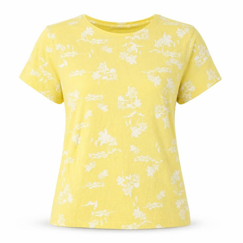 Marks and Spencer Womens Yellow Floral Cotton Basic T-Shirt Size 14 Crew Neck