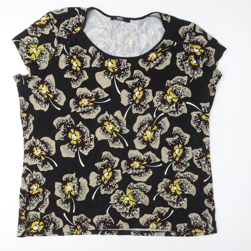 Marks and Spencer Womens Black Floral Viscose Basic T-Shirt Size 16 Scoop Neck