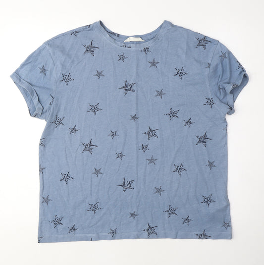 Marks and Spencer Womens Blue Geometric Cotton Top Pyjama Top Size M - Stars