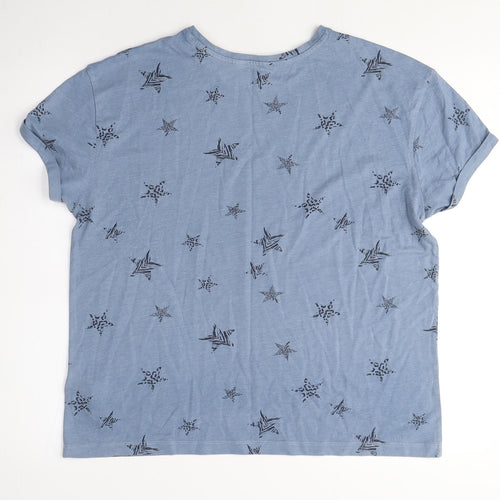 Marks and Spencer Womens Blue Geometric Cotton Top Pyjama Top Size M - Stars