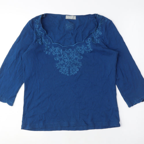 Per Una Womens Blue Cotton Basic T-Shirt Size 14 Scoop Neck - Embroidery