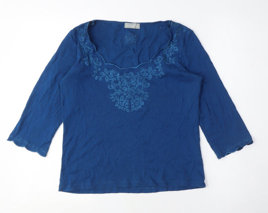 Per Una Womens Blue Cotton Basic T-Shirt Size 14 Scoop Neck - Embroidery