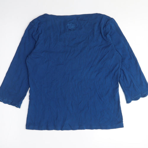 Per Una Womens Blue Cotton Basic T-Shirt Size 14 Scoop Neck - Embroidery