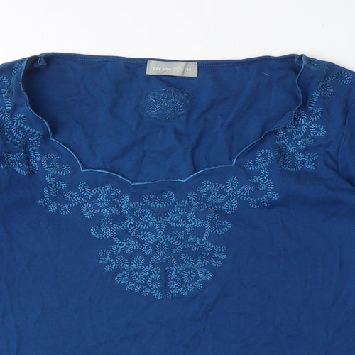 Per Una Womens Blue Cotton Basic T-Shirt Size 14 Scoop Neck - Embroidery