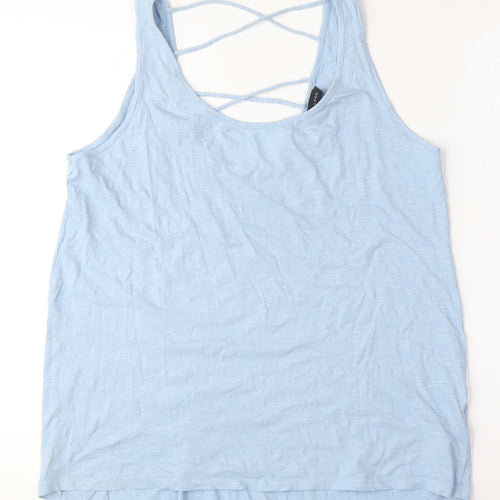 New Look Womens Blue Cotton Basic Tank Size 12 Scoop Neck - Cross-over Back