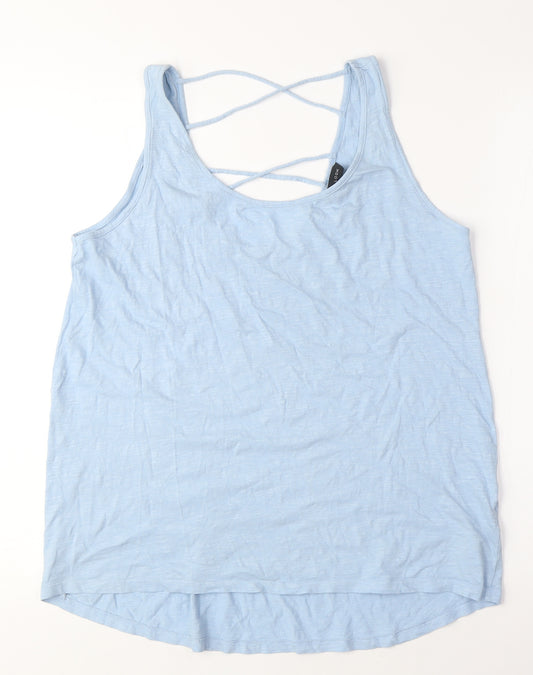 New Look Womens Blue Cotton Basic Tank Size 12 Scoop Neck - Cross-over Back