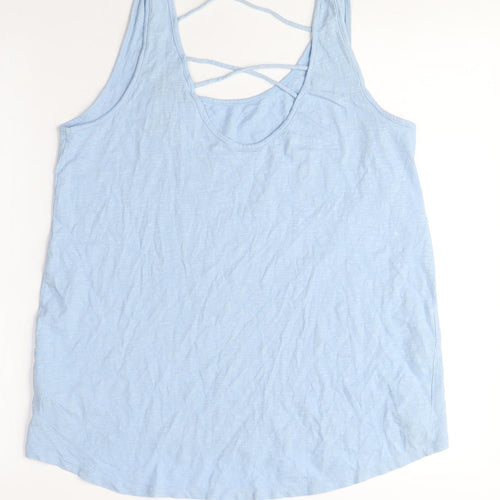 New Look Womens Blue Cotton Basic Tank Size 12 Scoop Neck - Cross-over Back