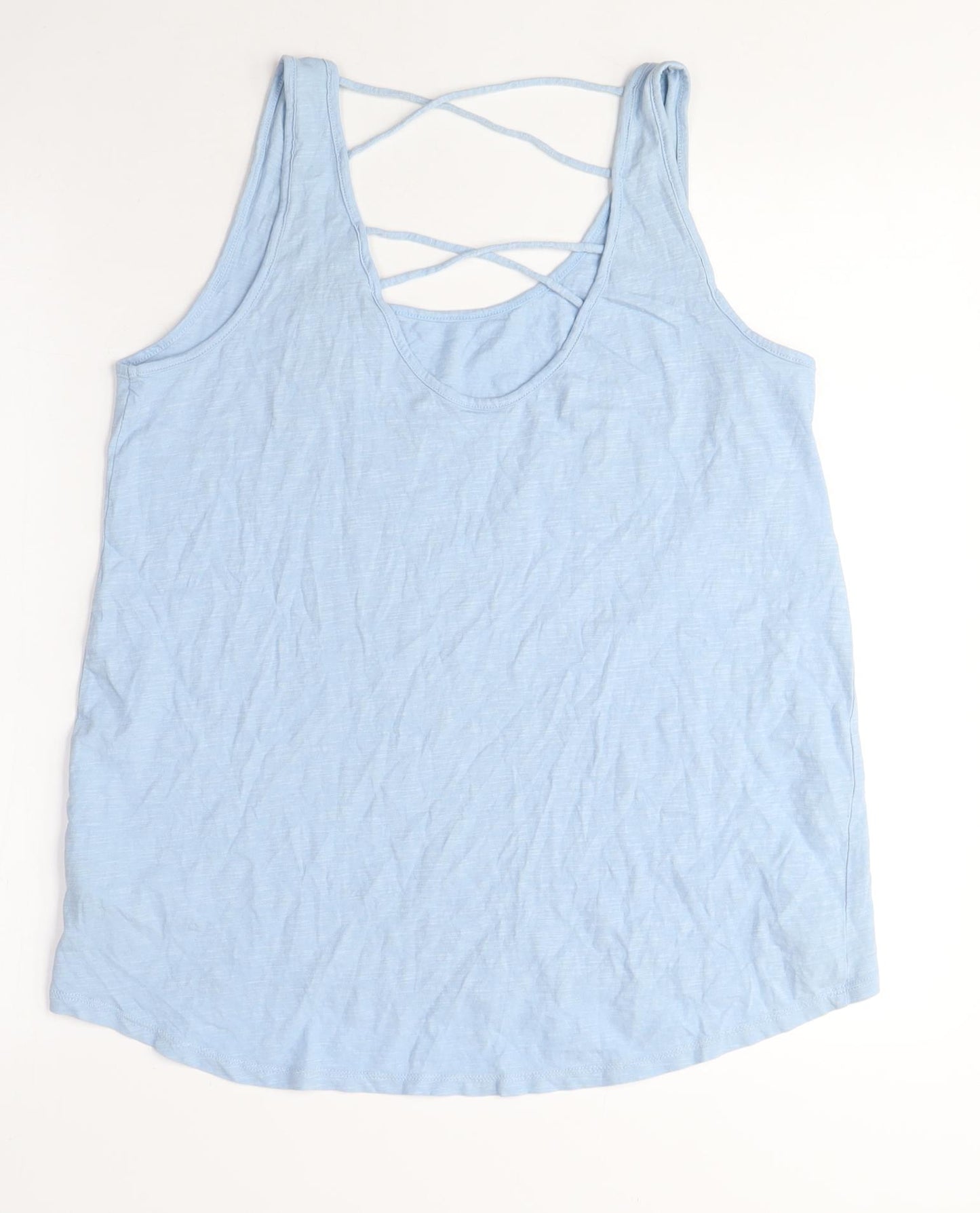 New Look Womens Blue Cotton Basic Tank Size 12 Scoop Neck - Cross-over Back