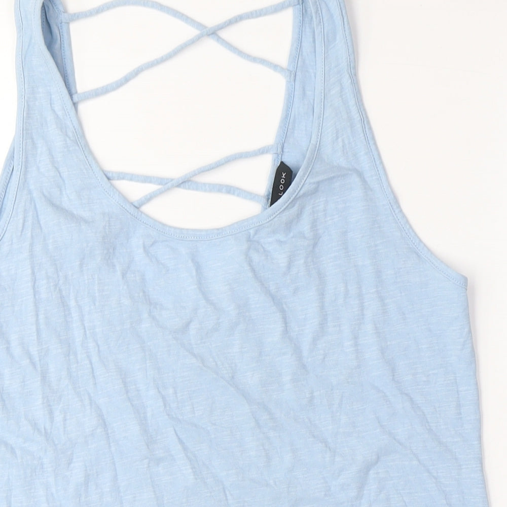 New Look Womens Blue Cotton Basic Tank Size 12 Scoop Neck - Cross-over Back