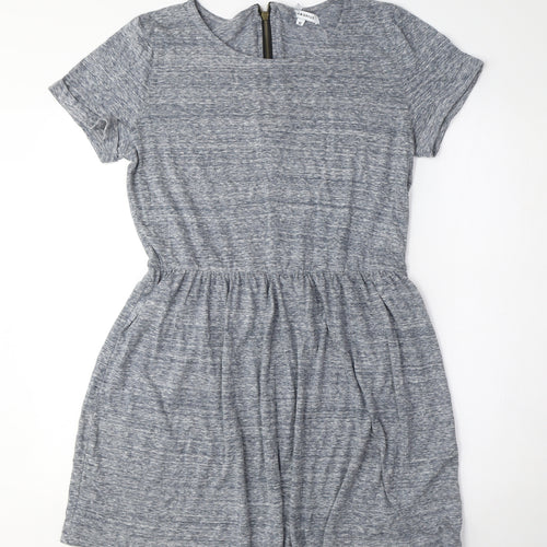 Glamorous Womens Grey Viscose T-Shirt Dress Size 14 Crew Neck Zip