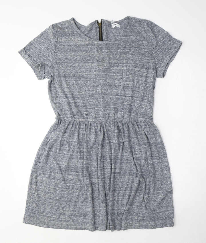 Glamorous Womens Grey Viscose T-Shirt Dress Size 14 Crew Neck Zip