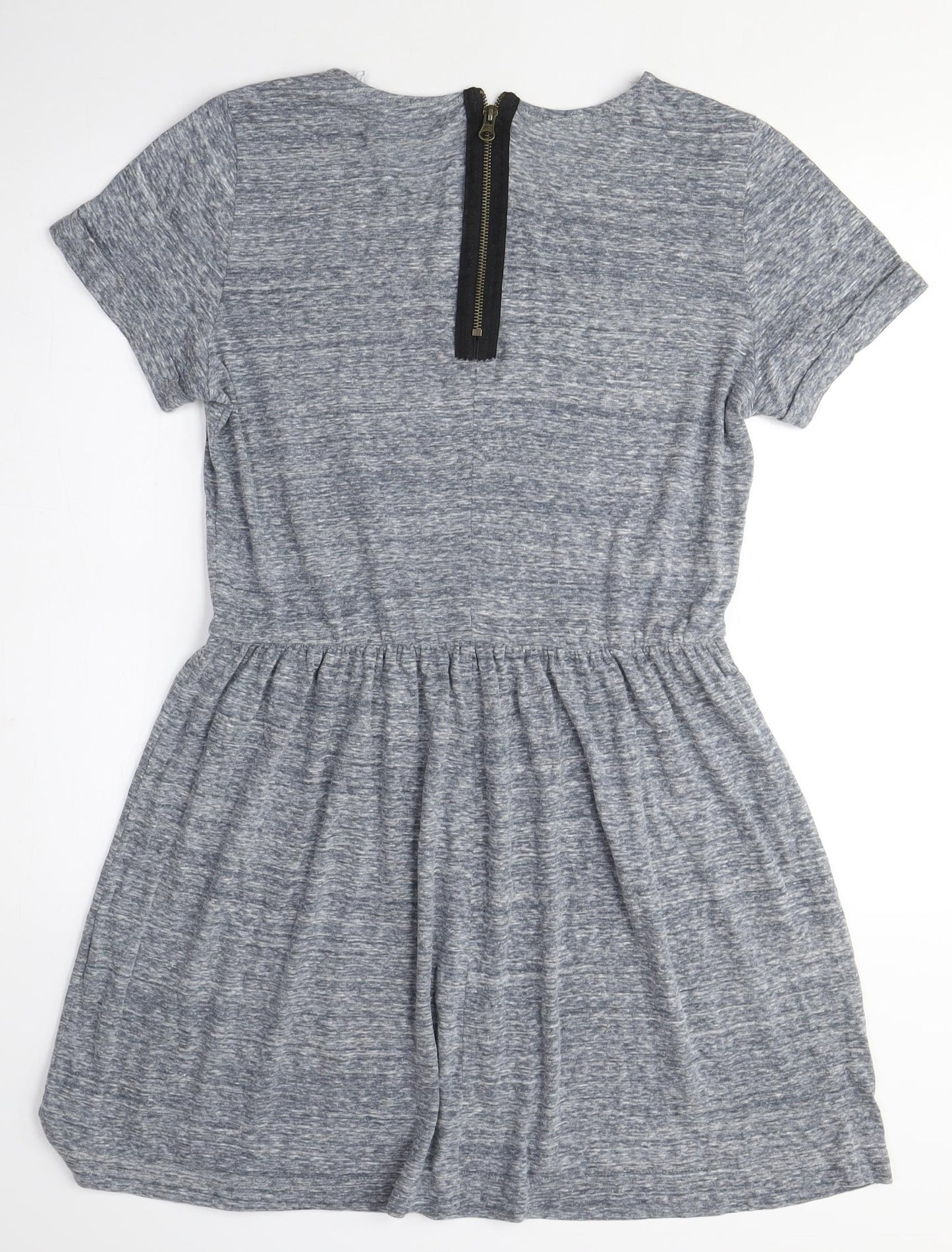 Glamorous Womens Grey Viscose T-Shirt Dress Size 14 Crew Neck Zip