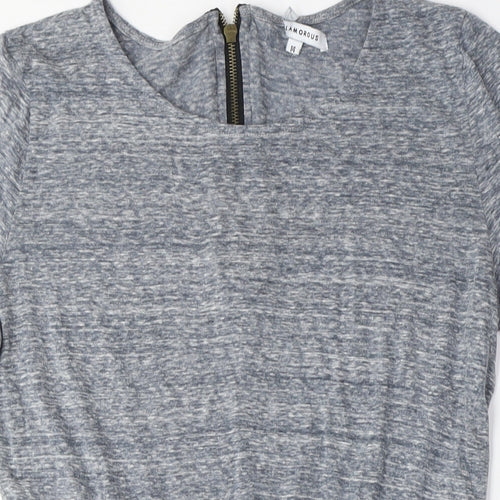 Glamorous Womens Grey Viscose T-Shirt Dress Size 14 Crew Neck Zip