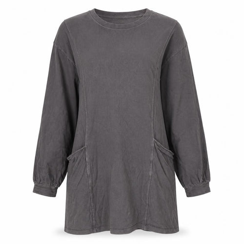 I SAW IT FIRST Womens Grey Cotton Jumper Dress Size M Crew Neck - Hoodie Dress, Pockets