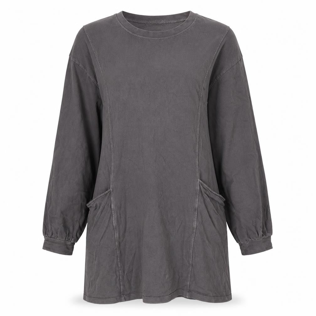 I SAW IT FIRST Womens Grey Cotton Jumper Dress Size M Crew Neck - Hoodie Dress, Pockets