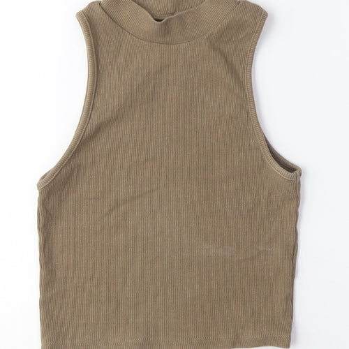 Pull&Bear Womens Brown Cotton Cropped Tank Size M Crew Neck