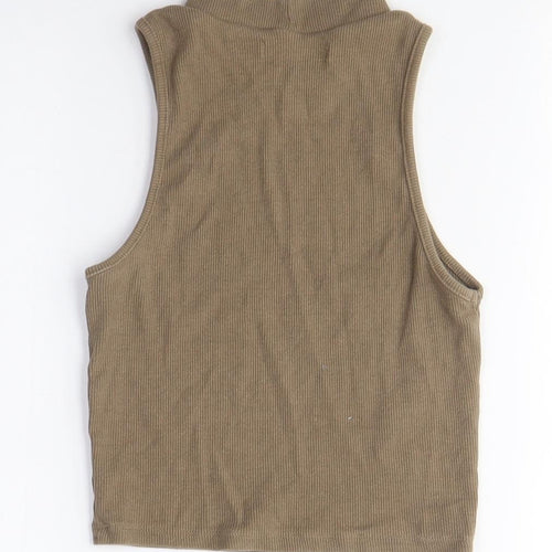 Pull&Bear Womens Brown Cotton Cropped Tank Size M Crew Neck
