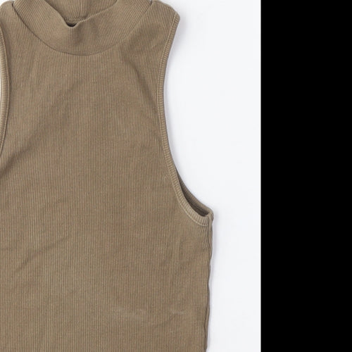 Pull&Bear Womens Brown Cotton Cropped Tank Size M Crew Neck