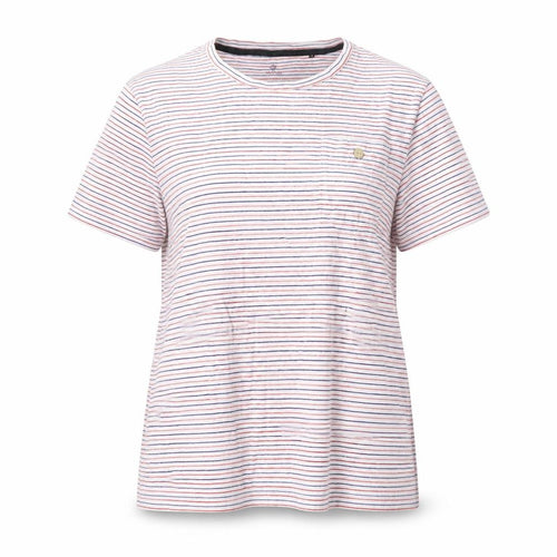 Faguo Womens Multicoloured Striped Cotton Basic T-Shirt Size M Crew Neck - Red and Blue Stripes