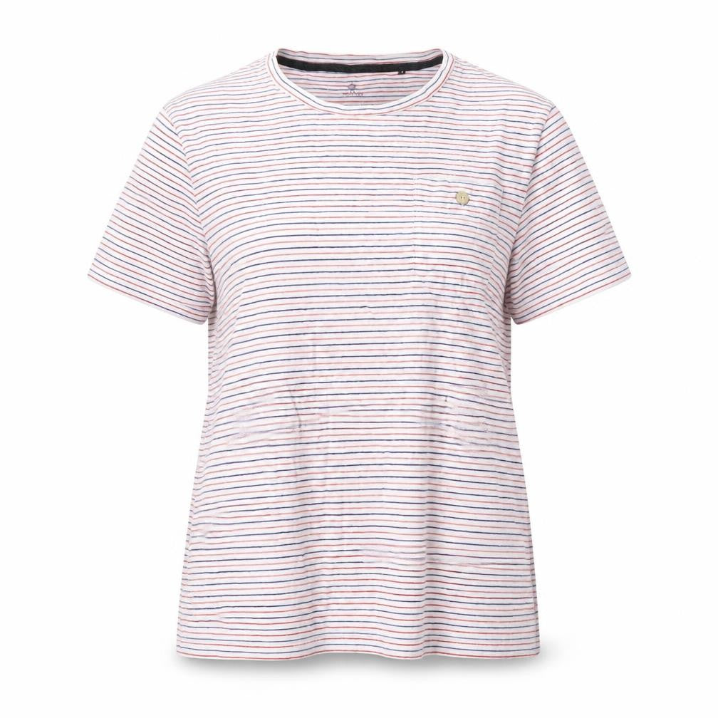 Faguo Womens Multicoloured Striped Cotton Basic T-Shirt Size M Crew Neck - Red and Blue Stripes