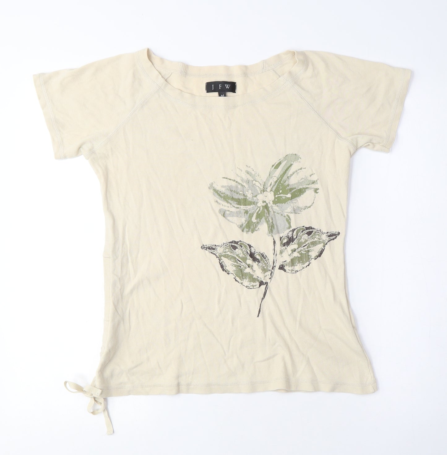 JFW Womens Beige Polyester Basic T-Shirt Size M Crew Neck - Flower