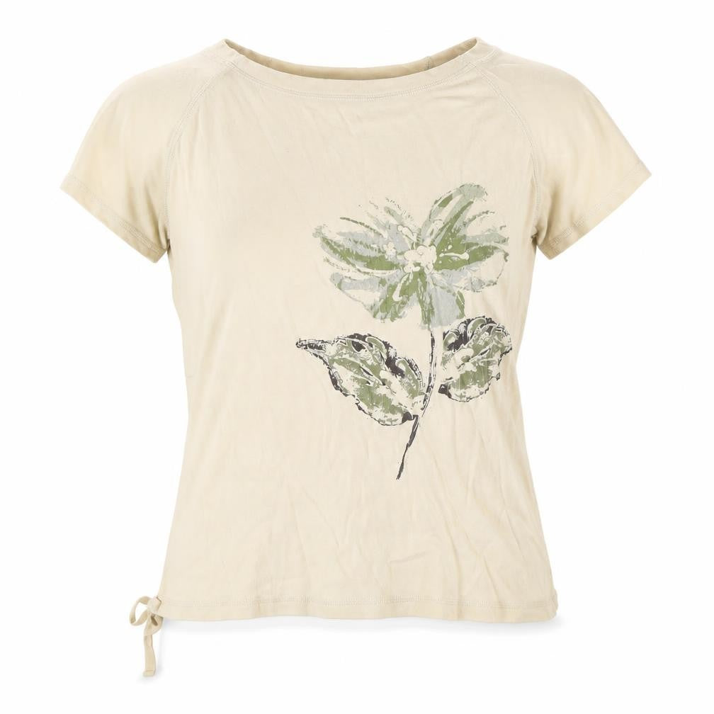 Front view of JFW women’s beige polyester basic t-shirt, size M, crew neck - flower