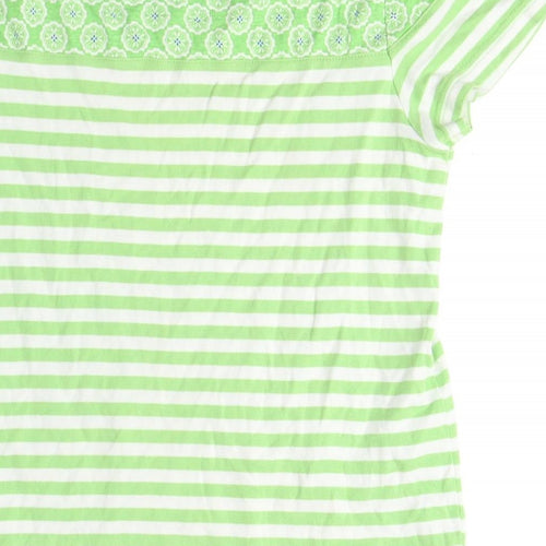 Maine New England Womens Green Striped Cotton Basic T-Shirt Size 12 Boat Neck