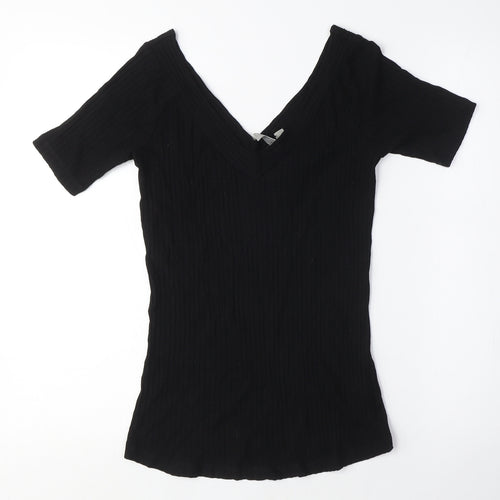 ASOS Womens Black Viscose Basic T-Shirt Size 10 V-Neck