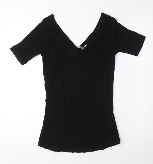 ASOS Womens Black Viscose Basic T-Shirt Size 10 V-Neck