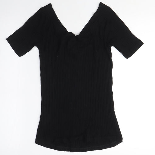 ASOS Womens Black Viscose Basic T-Shirt Size 10 V-Neck