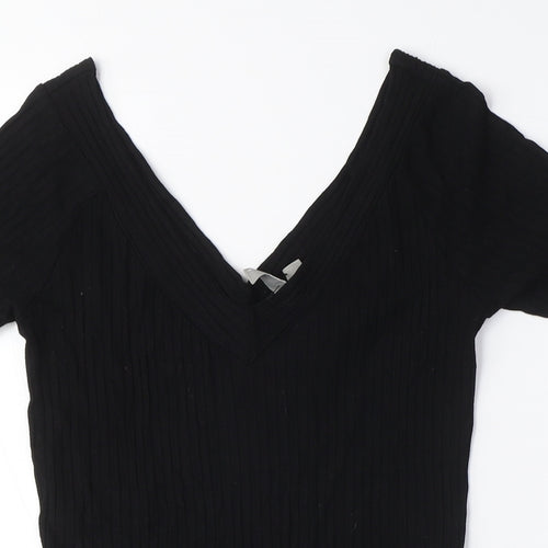 ASOS Womens Black Viscose Basic T-Shirt Size 10 V-Neck